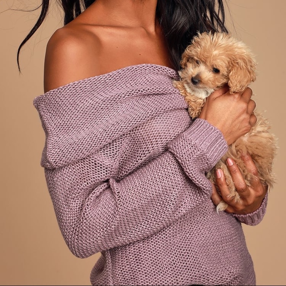 SOLD!Lulu’s NWT Lavender knit off shoulder sweater - Picture 3 of 8